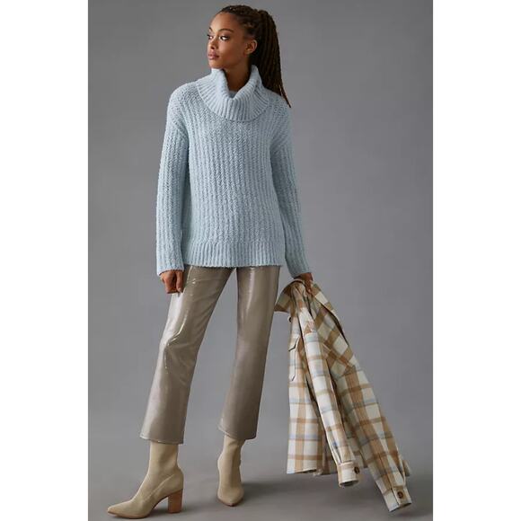 Anthropologie Maeve Light Blue Cowl-Neck Fuzzy Knit Pullover Sweater XS - Picture 1 of 8